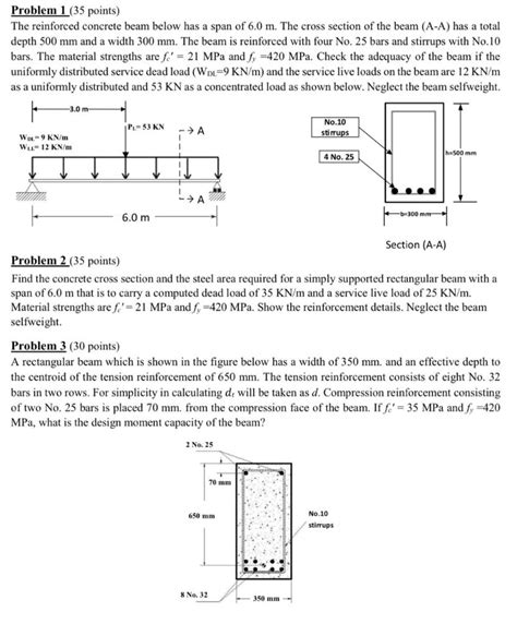 Solved Problem 1 35 Points The Reinforced Concrete Beam Chegg