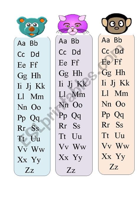 Abc Bookmark Esl Worksheet By Irma Inas