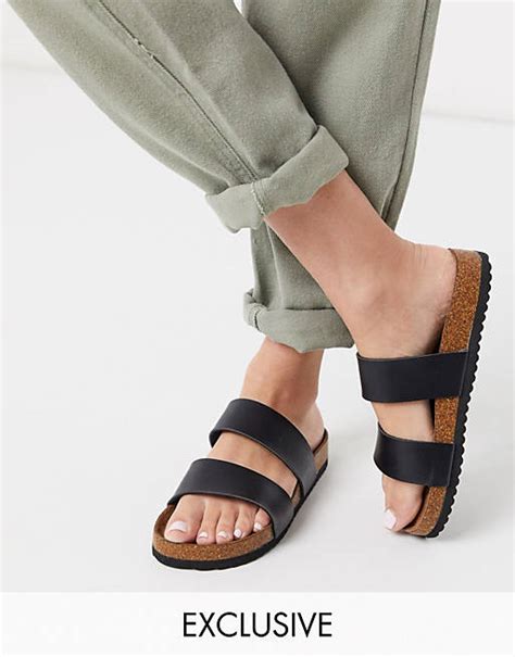 South Beach Exclusive Double Strap Slide Sandals In Black Asos