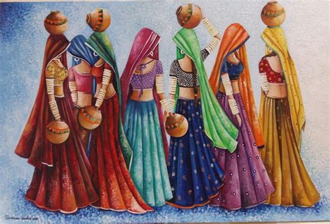 Beautiful Abstract Rajasthani Women Figurative Painting Print Etsy