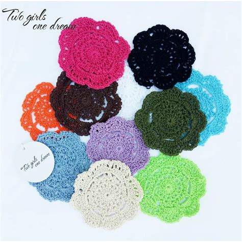 50pcs Lot Handmade Crochet Multi Color 10cm Colorful Flower Placemat Vintage Look Crocheted