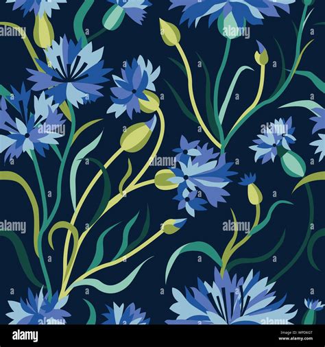 Dark Seamless Floral Pattern With Blue Cornflowers Stock Vector Image