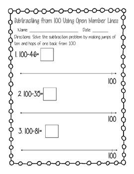 Open Number Line Subtraction from 100 FREEBIE by The Cutesy Class