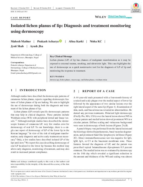 Pdf Isolated Lichen Planus Of Lip Diagnosis And Treatment Monitoring