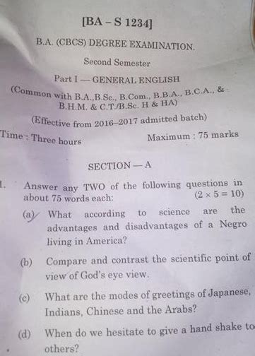 Andhra University Ba General English Question Paper University