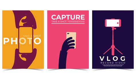Take Photo Vlog Capture With Smartphone Set Of 3 Simple Background