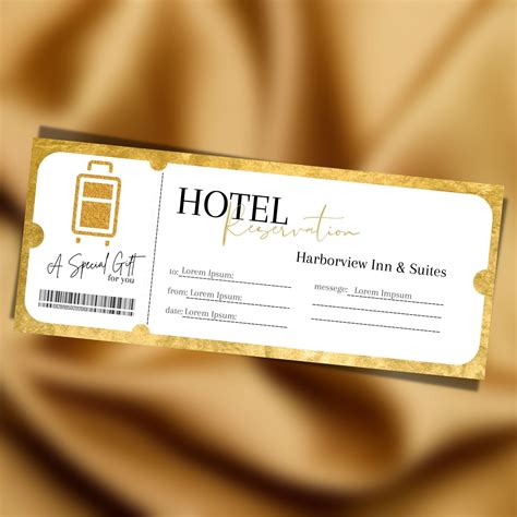 editable gold hotel reservation voucher custom travel ticket