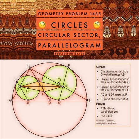 Geometry Problem 1435 Circle Diameter Inscribed Circles Circular Sector Parallelogram