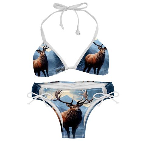 Christmas Elk Retro Detachable Sponge Adjustable Strap Bikini Set Two
