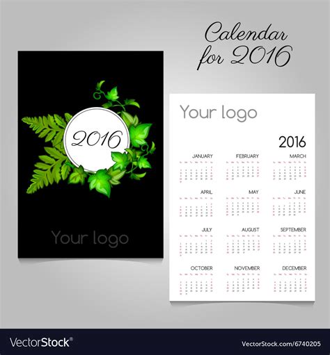 Calendar With Green Leaves And Space For Your Logo