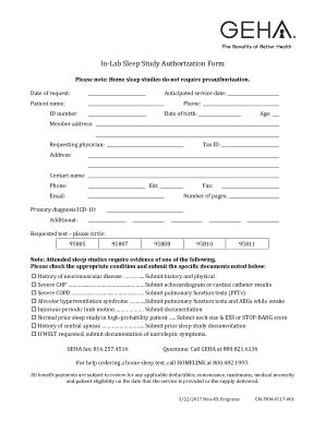 Fillable Online In Lab Sleep Study Authorization Form Home Geha Fax