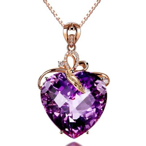 Aliexpress Buy Purple Heart Crystal Big Stone Pendant Gold Chain