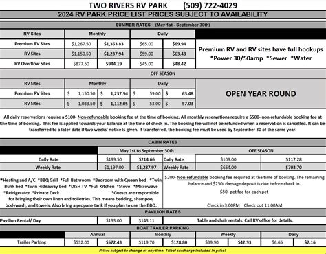 Rv Park Rates Two Rivers Resort