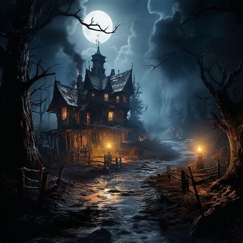 Premium AI Image Halloween Haunted House AI Generated