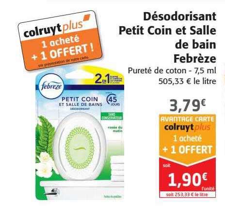 Offre Désodorisant Petit Coin Et Salle De Bain Febrèze chez Colruyt