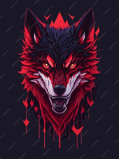 Premium Vector | A wolf with a red and blue face.