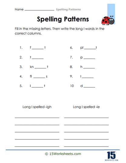 Spelling Patterns Worksheets 15