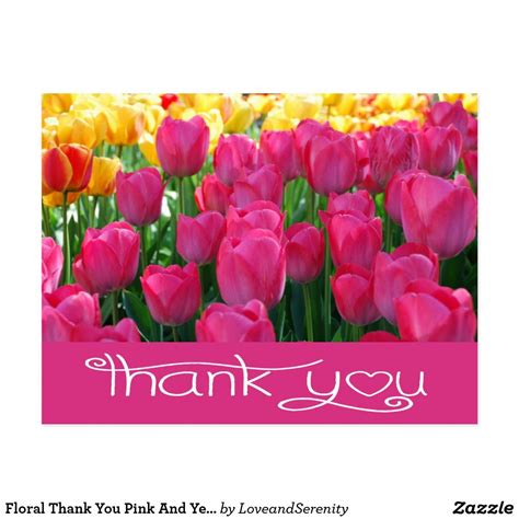 Floral Thank You Pink And Yellow Tulips Flower Postcard In