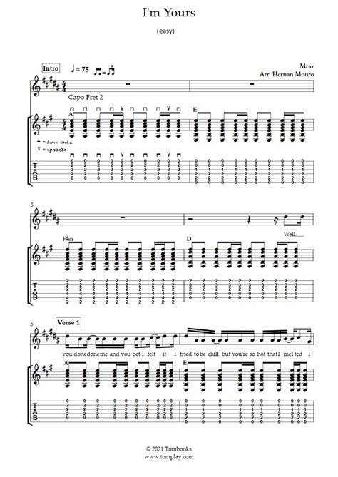 I M Yours Easy Level Jason Mraz Tablature E Spartiti Per Chitarra