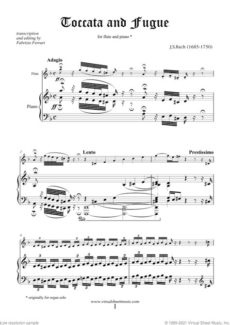 Toccata And Fugue In D Minor Bwv Sheet Music For Flute And Piano