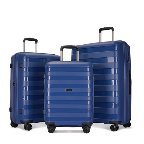 Ginza Travel 3 Piece Hard Shell Expandable Luggage Set With Spinner Wheels And Tsa Lock Navy