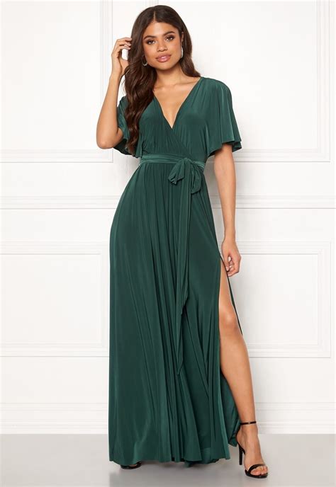 Goddiva Flutter Sleeve Maxi Dress Botanical Green Bubbleroom