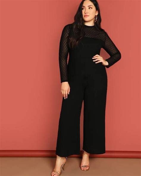 Plus Mock Neck Mesh Yoke Wide Leg Jumpsuit Price 480 Le Size 0xl 1xl