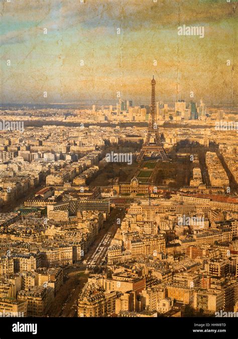 Aerial view of the city Paris, France, in vintage look Stock Photo - Alamy