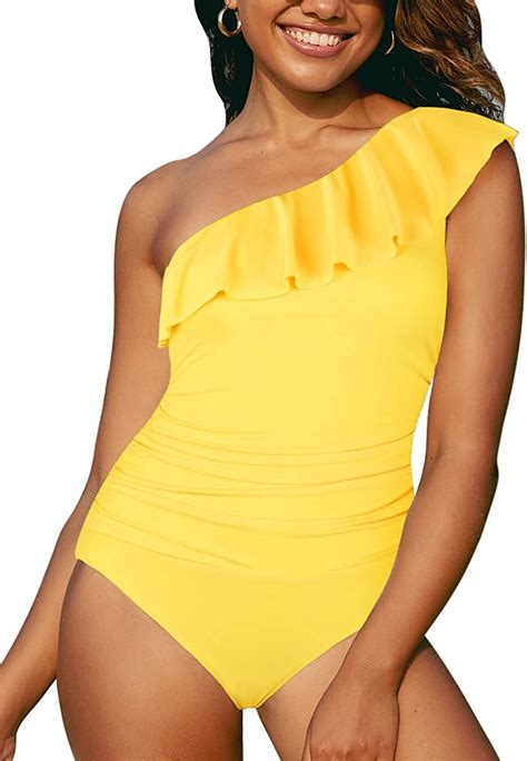 Hilor Womens One Piece Swimsuits One Shoulder Swimwear Asymmetric