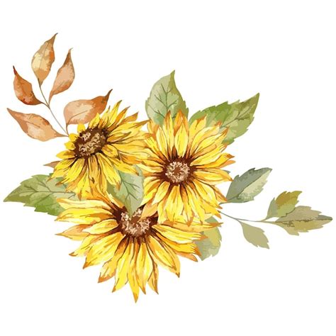 Tournesols L Aquarelle Peints La Main Avec Des Feuilles