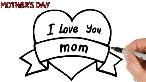 How To Draw I Love You Mom Greetings In Heart Mothers Day Drawings