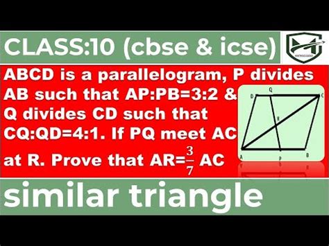 Abcd Is A Parallelogram P Divides Ab Ap Pb Q Divides Cd Cq Qd