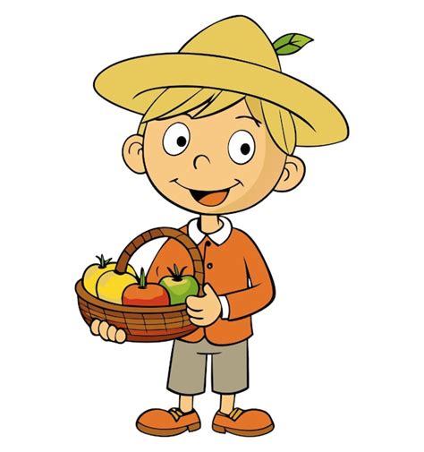 Premium Vector Cartoon Boy Holding A Basket Of Fruits