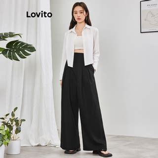 Lovito Elegant Plain Zipper Pants For Women L64AD073 Black Lovito