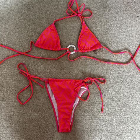 Shein Pink Patterned Bikini Size Small Depop