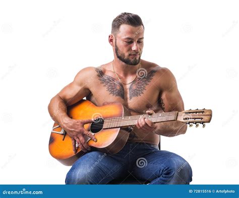 Topless Handsome Man Playing Guitar Stock Photo Image Of Indoor