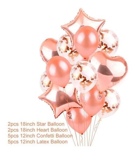 Set X Globos Gold Rose N Mero Y De Pulgadas Gr Mercadolibre