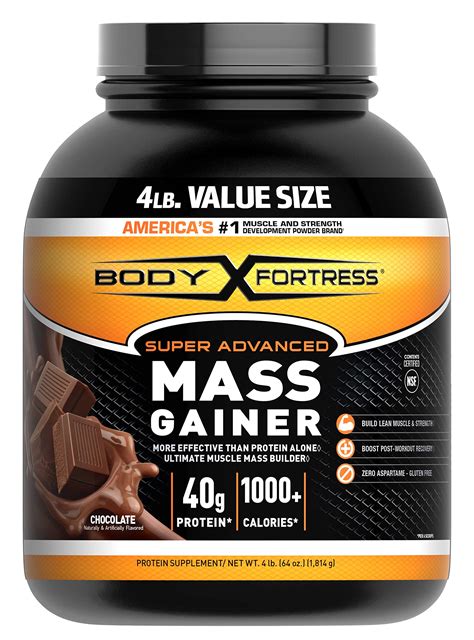 Body Fortress Super Advanced Mass Gainer Whey Protein Powder Gluten Free Chocolate 4 Lb Best