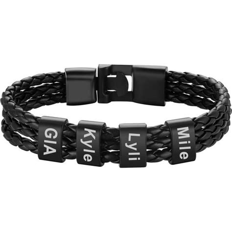 Bandmax Bracelet Homme Personnalis En Cuir Pu Noir Cm Bande Tress E