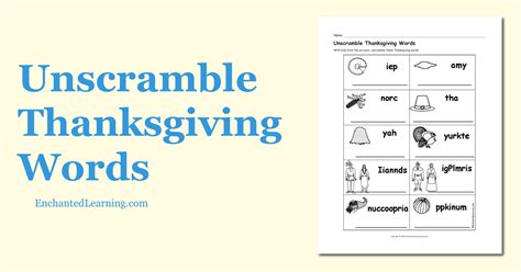 Unscramble Thanksgiving Words Enchanted Learning