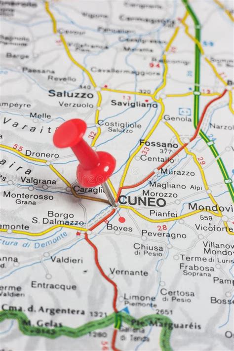 Cuneo Pinned On A Map Of Italy Stock Image Image Of Longitude Travel