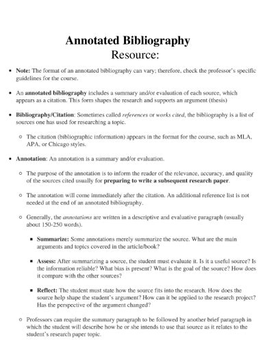 Annotated Bibliography Format - Example, PDF | Examples