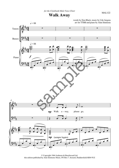 Walk Away - TTBB - Alan Simmons Music - Choral Sheet Music for Choirs ...