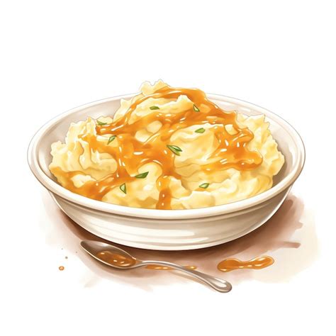 Premium Photo Beautiful Mashed Potatoes With Gravy Watercolor Clipart Illustration