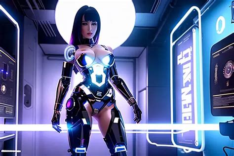 Dopamine Girl Ammanda Tapping Nude As A Cyborg Detaild With