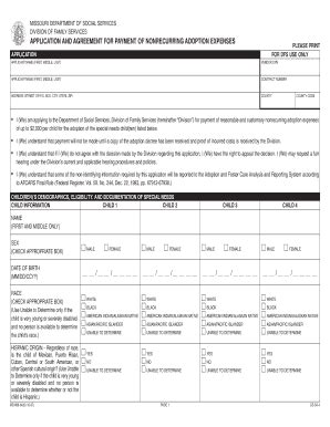 Fillable Online Dss Mo APPLICATION AND AGREEMENT FOR PAYMENT OF