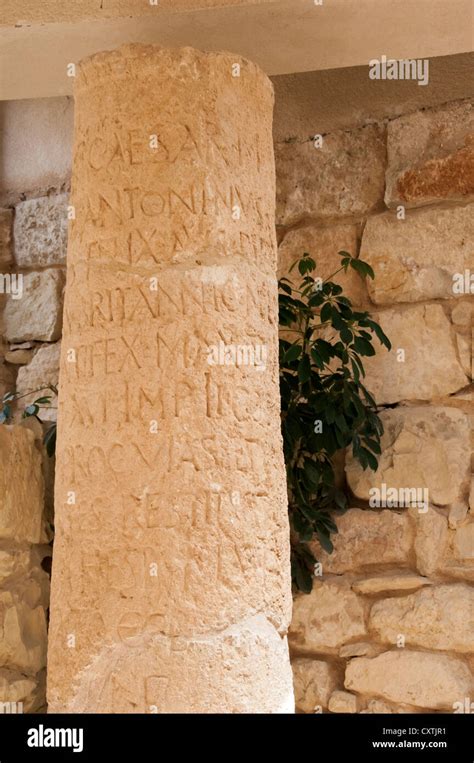 Vi Milestone Roman Esbous Livias Road Mount Nebo Museum Jordan Stock