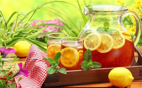 Cold Tea With Lemon Napoje Herbata Zimna Jedzenie Hd Wallpaper