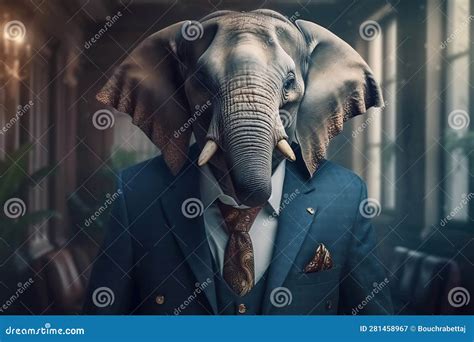 Portrait Of A Elephant Dressed In A Formal Business Suit Stock