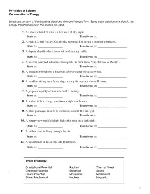 Fillable Online Types of Energy and Energy Transfers WORKSHEET Fax ...